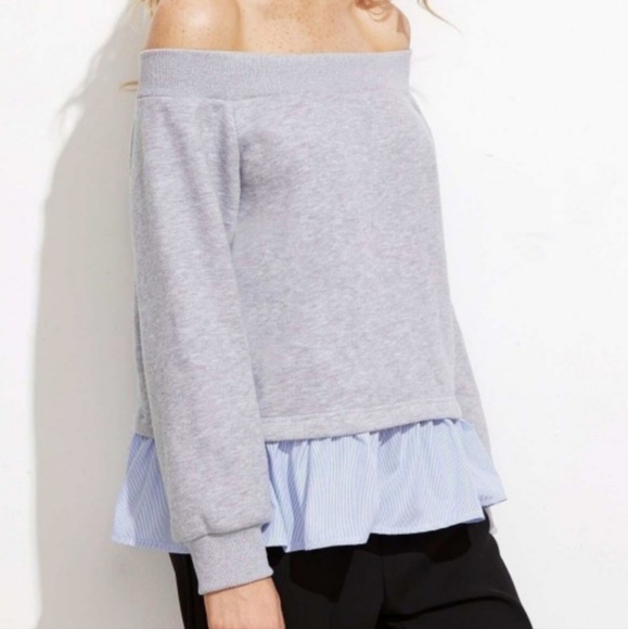 After Market Off The Shoulder Ruffle Trim Sweatshirt - Picture 4 of 11